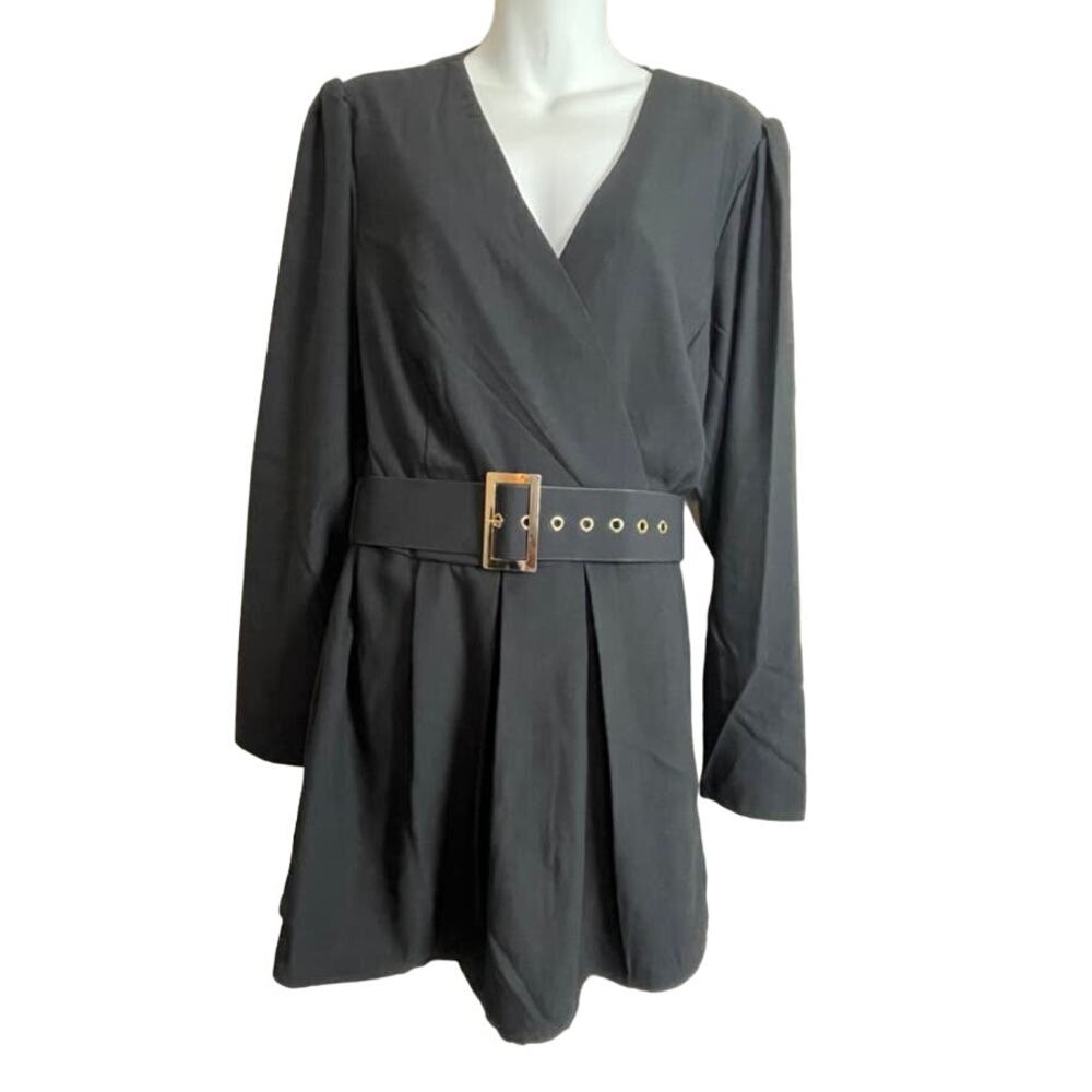 NWT City Chic Women’s Romper Playsuit Pleated Black‎ Long Sleeve Belt Size XS/14